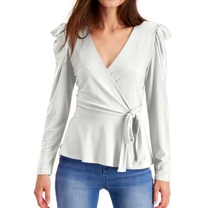 Petite Puffer Sleeve Wrap Top